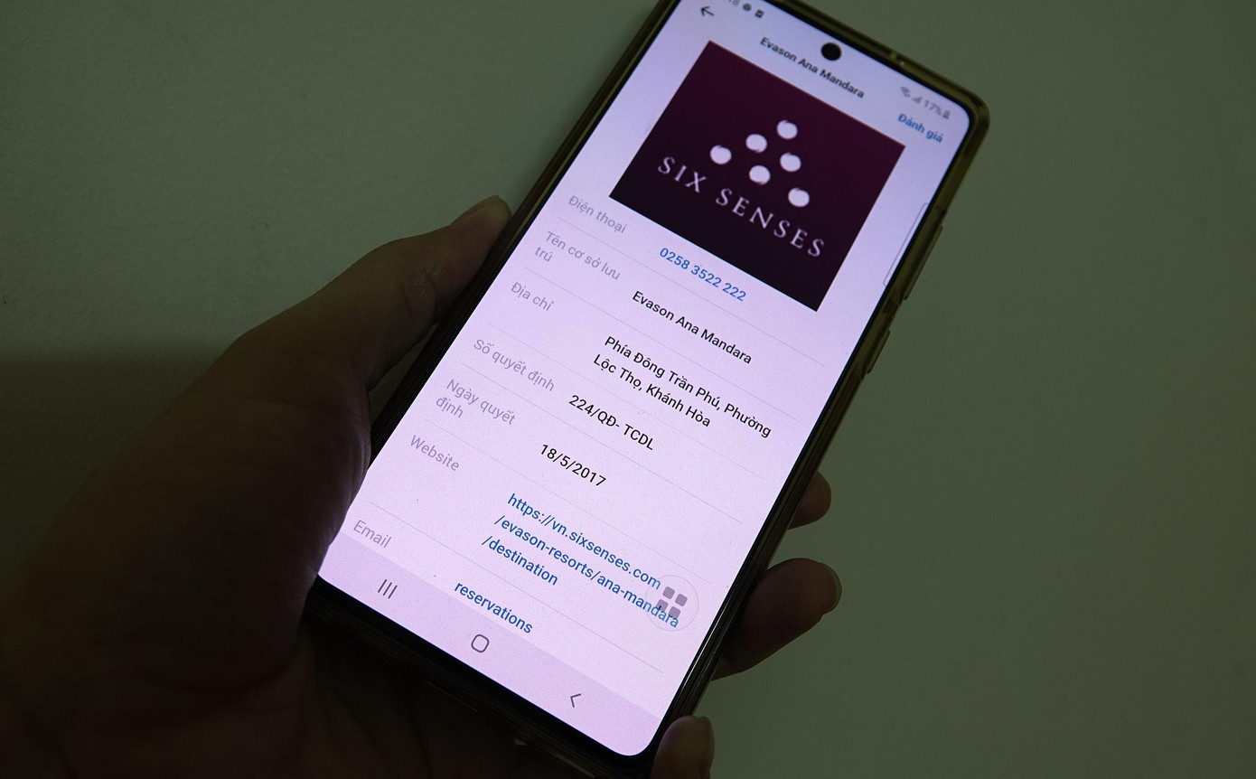 Evason Ana Mandara (Nha Trang) đăng ký cơ sở du lịch lưu trú an toàn trên ứng dụng Du lịch Việt Nam an toàn (ảnh: Đức Minh)