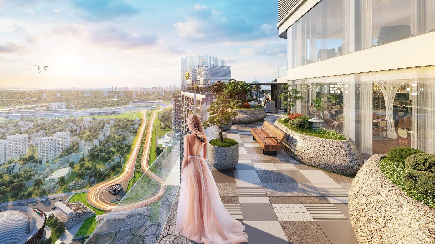 Vườn Nhật thơ mộng trên mái tầng 43 Vườn Nhật thơ mộng trên mái tầng 43