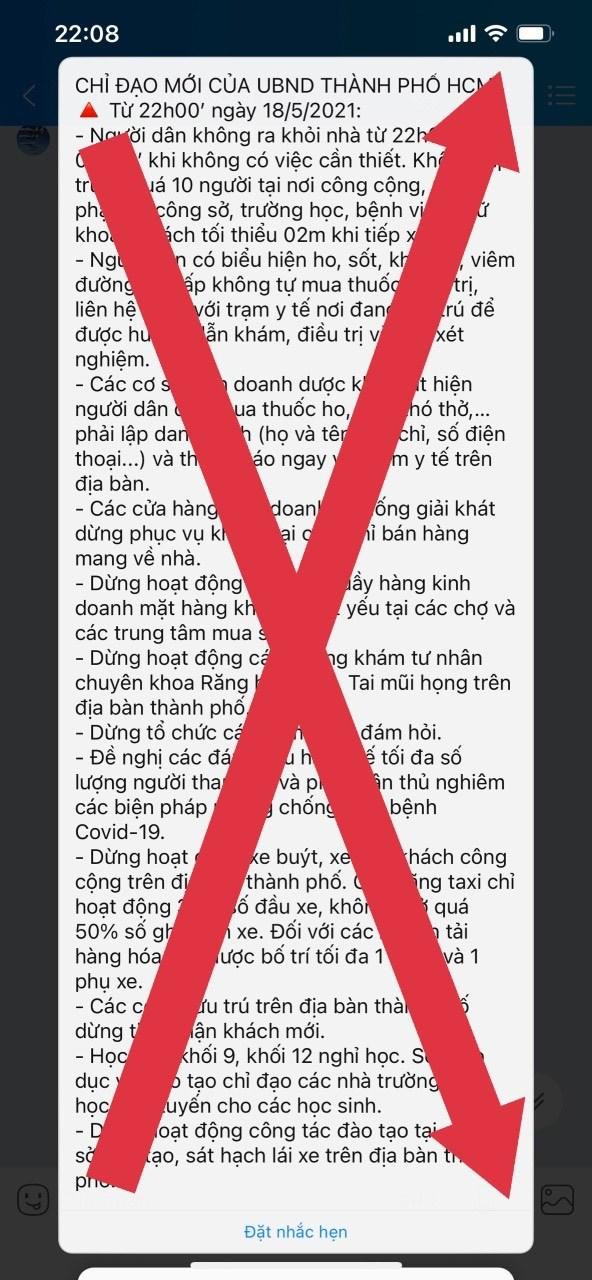 Tin giả về "giờ giới nghiêm" tại TPHCM Tin giả về "giờ giới nghiêm" tại TPHCM