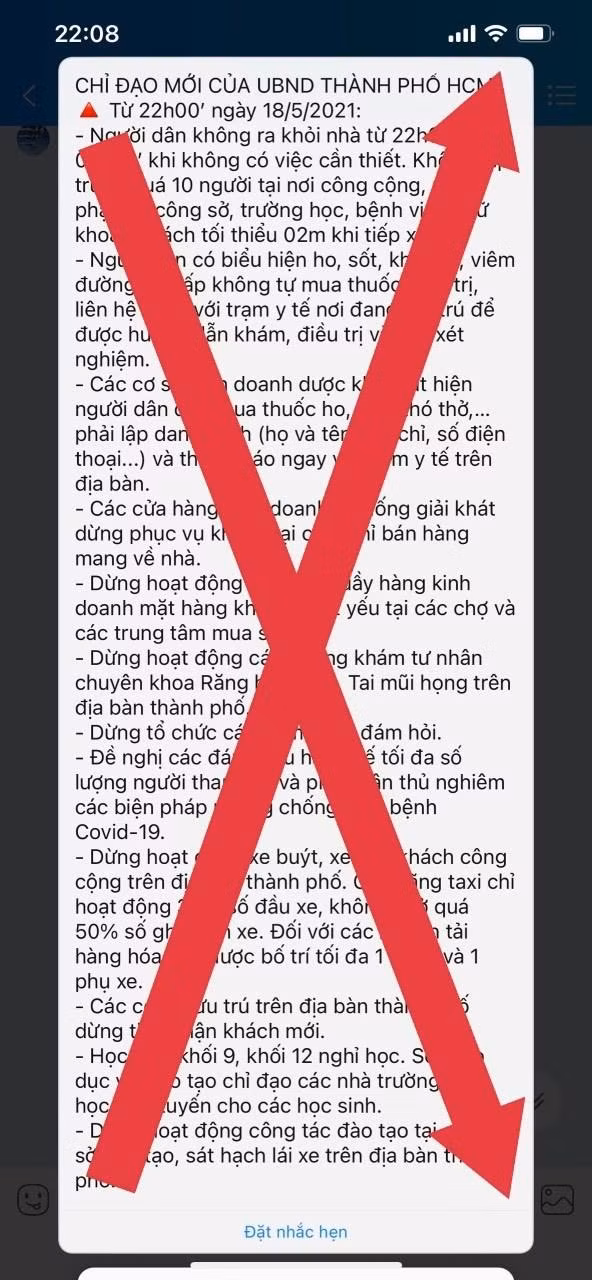 Tin giả về "giờ giới nghiêm" tại TPHCM