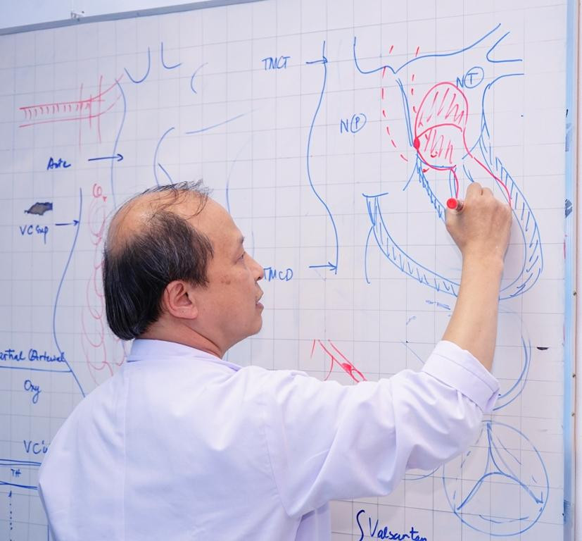 TS.BS Bùi Minh Thành vẽ mô phỏng hình ảnh khối u trong tim