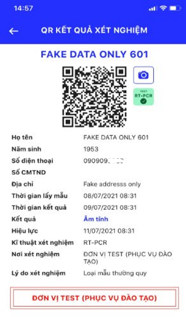 Nhận kết quả xét nghiệm bằng QR cede (nguồn: SYT)