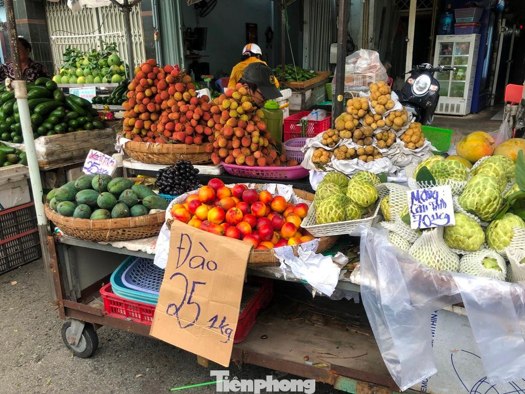 Những trái đào to mọng này được tiểu thương quảng cáo có nguồn gốc từ Sapa, giá 25.000 đồng/kg