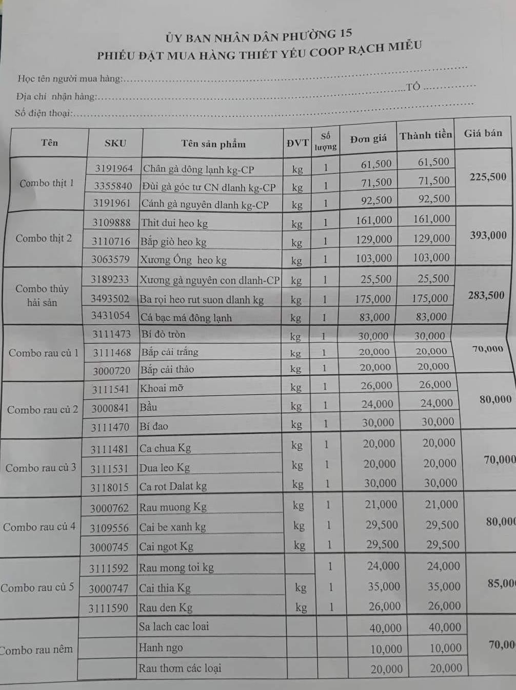 Combo hàng hóa phong phú của Coop Rạch Miễu