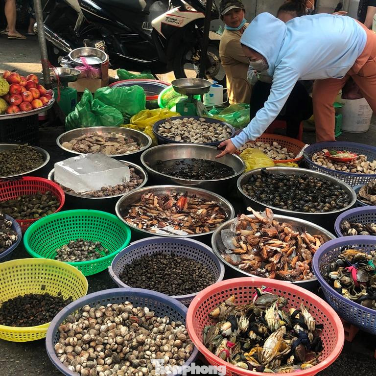 Các loại thủy hải sản cũng không biến động giá, cụ thể: sò huyết, nghêu, ốc bươu từ 50.000-70.000 đồng/kg; cua loại nhỏ giá từ 3350.000 đồng/kg...