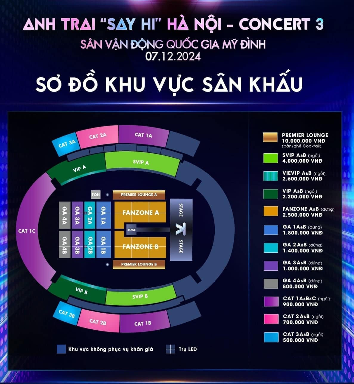 Sơ đồ đêm concert thứ 3 của Anh trai say hi cùng giá vé các khu vực. Sơ đồ đêm concert thứ 3 của Anh trai say hi cùng giá vé các khu vực.