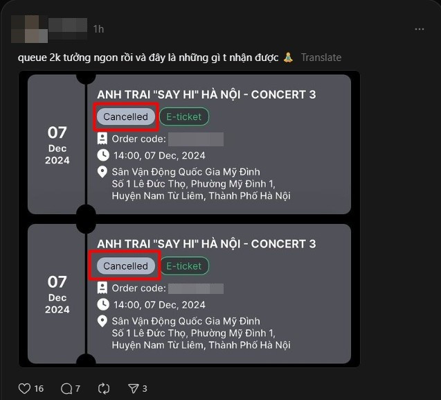 'Săn được vé' rồi bị huỷ, nhiều khán giả chưa lấy lại được tiền của mình. 'Săn được vé' rồi bị huỷ, nhiều khán giả chưa lấy lại được tiền của mình.
