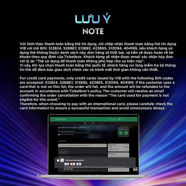 Quy định khi mua vé bằng thẻ tín dụng. Quy định khi mua vé bằng thẻ tín dụng.