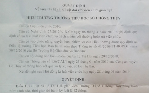 Cô giáo ở Quảng Bình tát học sinh chảy máu tai bị phạt 2,5 triệu đồng ảnh 1