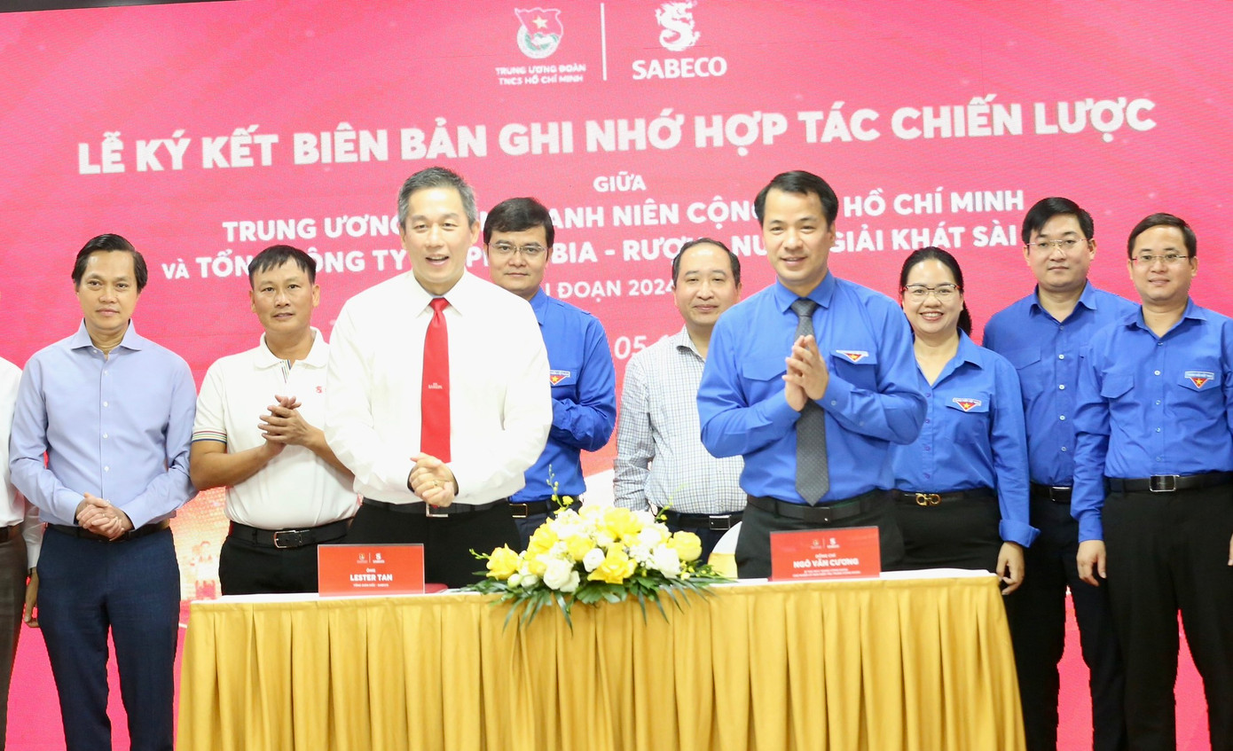 Trung ương Đoàn và SABECO ký kết biên bản ghi nhớ giai đoạn 2024 -2026 với 3 lĩnh vực.
