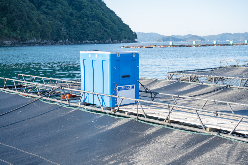 Hệ thống “UMITRON CELL” cung cấp cho cá lượng thức ăn phù hợp vào đúng thời điểm nhờ camera và AI. Hệ thống “UMITRON CELL” cung cấp cho cá lượng thức ăn phù hợp vào đúng thời điểm nhờ camera và AI.