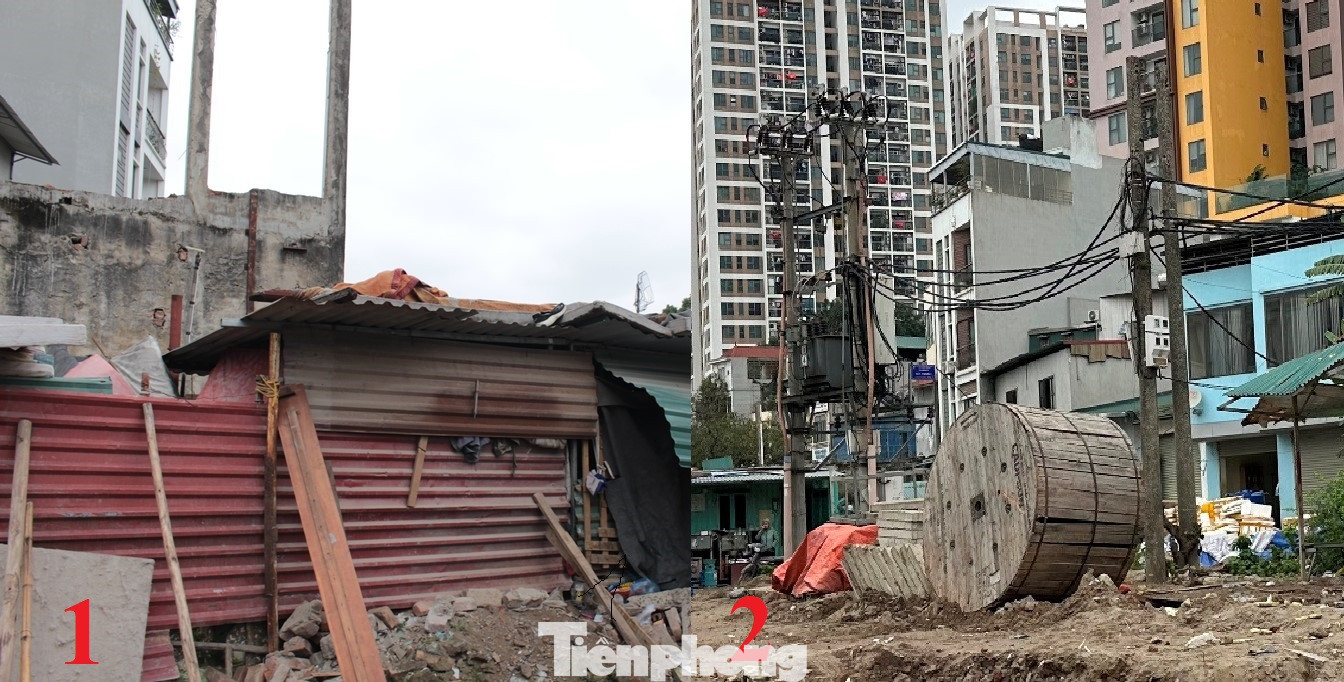 Nêu về thực trạng thi công dự án tại phía Định Công, ông Hồ Đức Phúc (Tổng Cty Cienco4 - nhà thầu chính) điều hành dự án cho biết, hiện việc thi công phần hầm ở phía phường Định Công đã cơ bản xong, tuy nhiên hiện dự án tại đây không thể thi công đường dẫn xuống hầm tiếp vì đang vướng 1 hộ dân tự dựng nhà lán tạm bợ tái lấn chiếm (ảnh số 1), và 1 trạm biến thế điện 630 KVA (ảnh số 2).