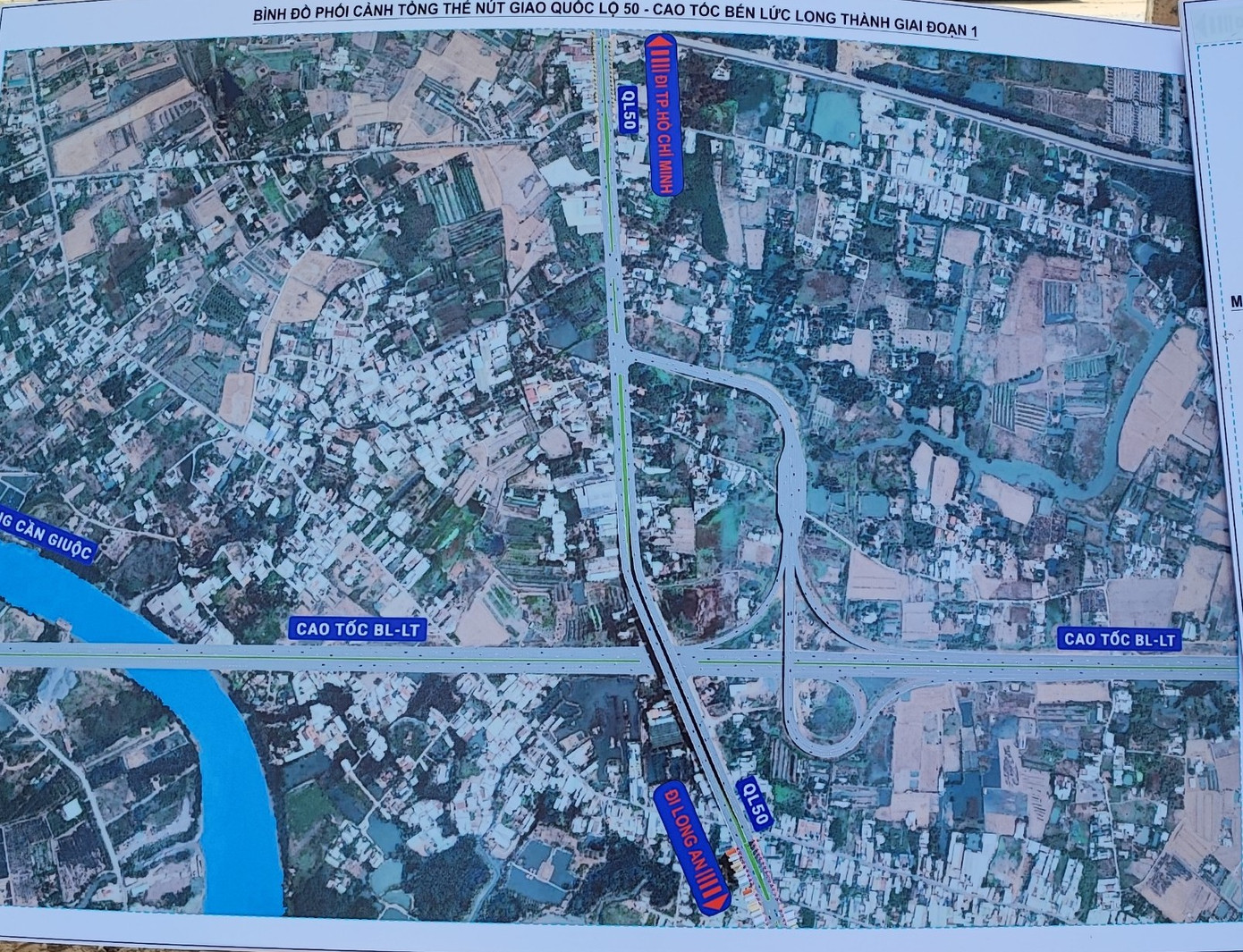 Phối cảnh tổng thể nút giao quốc lộ 50 - cao tốc Bến Lức - Long Thành giai đoạn 1. Ảnh: PV