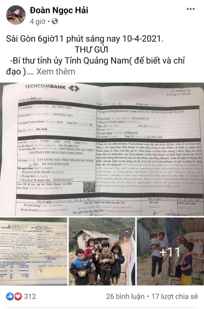 Ông Đoàn Ngọc Hải đăng thư trên Facebook đòi lại số tiền 106 triệu đồng hỗ trợ.