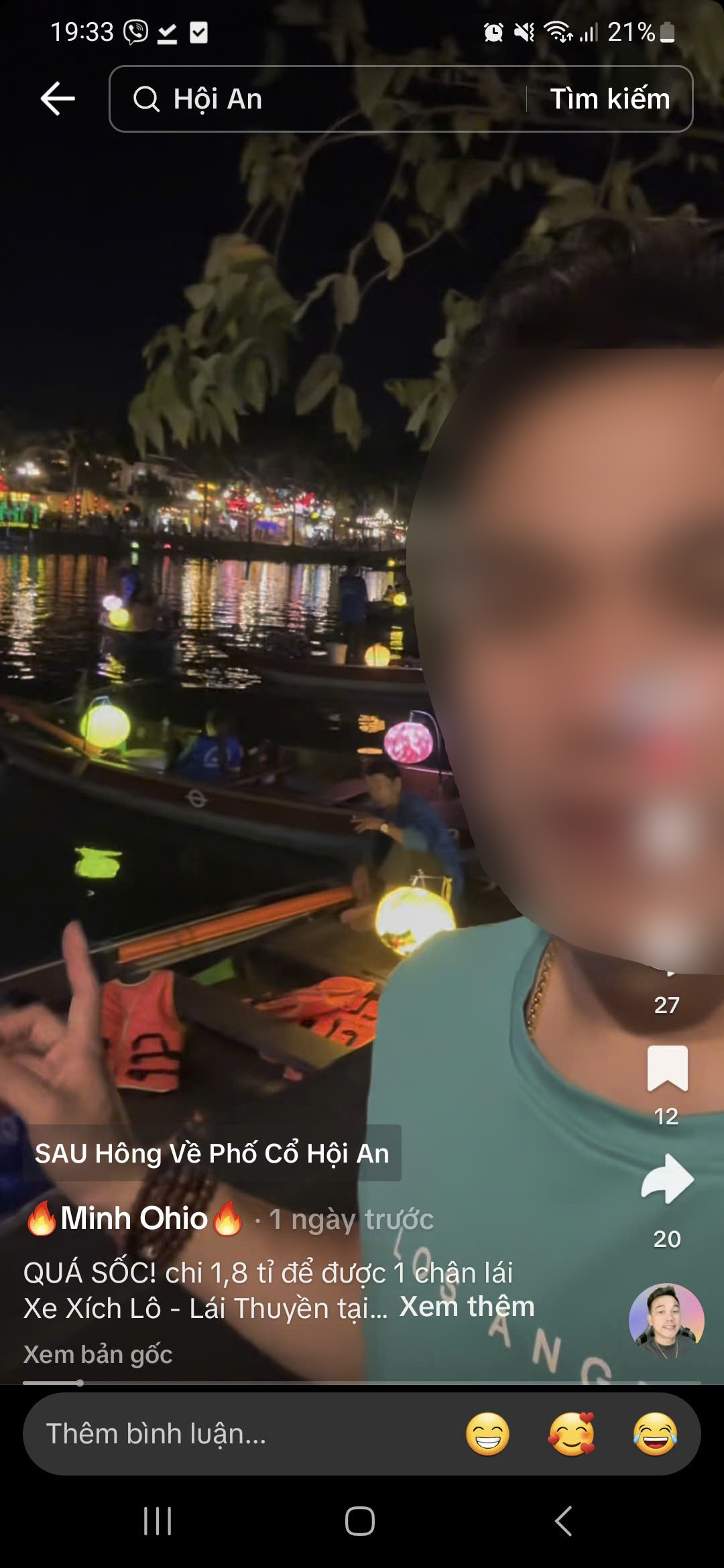 Thành phố Hội An đề nghị công an vào cuộc xác minh tài khoản đăng thông tin "chi tiền tỉ để có suất lái thuyền, đạp xích lô tại Hội An". Ảnh chụp màn hình