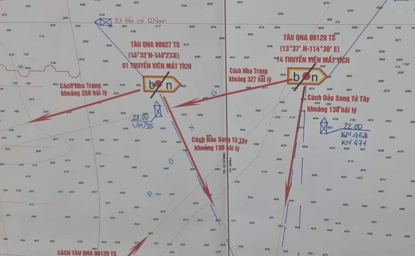 Sơ đồ vị trí 2 tàu gặp nạn. Sơ đồ vị trí 2 tàu gặp nạn.