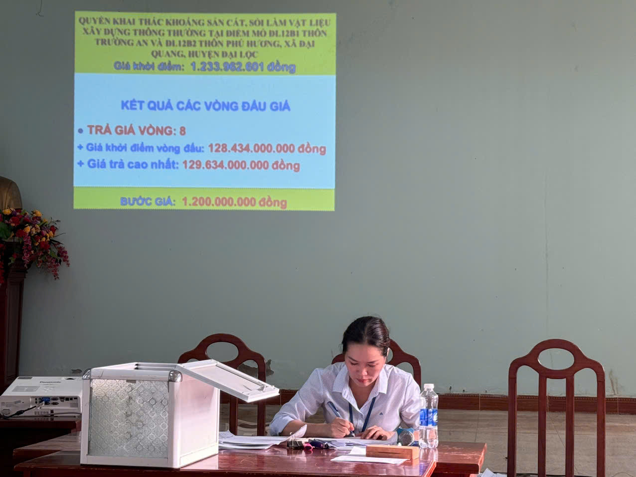 Mỏ cát thôn Trường An, và ĐL12B1 thôn Phú Hương (xã Đại Quang, huyện Đại Lộc) mức giá khởi điểm hơn 1,23 tỷ đồng được chốt lên đến hơn 129,6 tỷ đồng. Mỏ cát thôn Trường An, và ĐL12B1 thôn Phú Hương (xã Đại Quang, huyện Đại Lộc) mức giá khởi điểm hơn 1,23 tỷ đồng được chốt lên đến hơn 129,6 tỷ đồng.