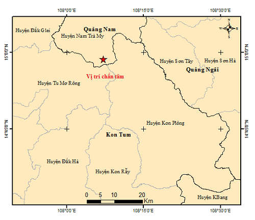 Bản đồ chấn tâm động đất. Ảnh Viện VLĐC