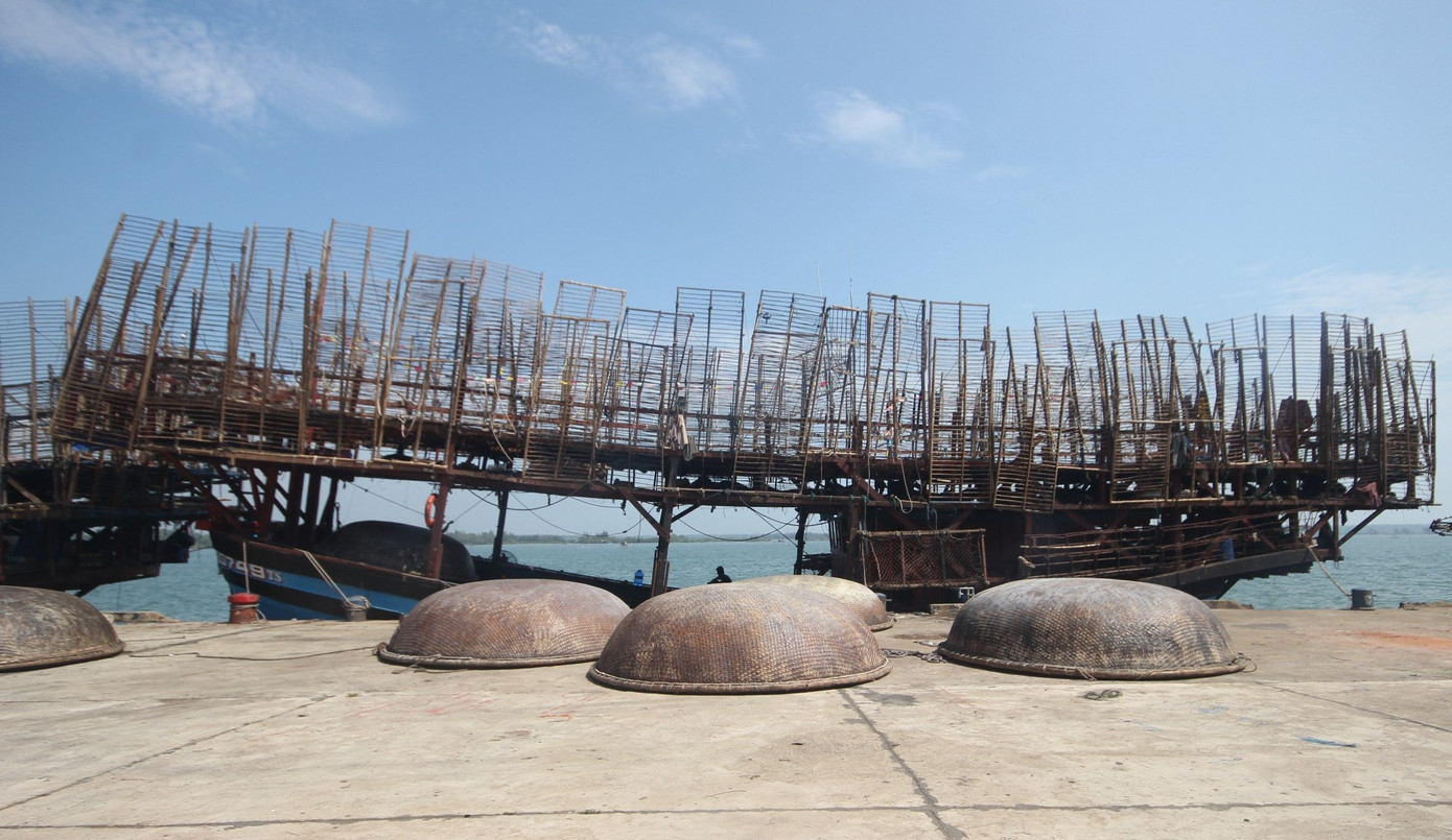 Tàu câu mực thường trang bị những giàn phơi phía trên. Tàu câu mực thường trang bị những giàn phơi phía trên.