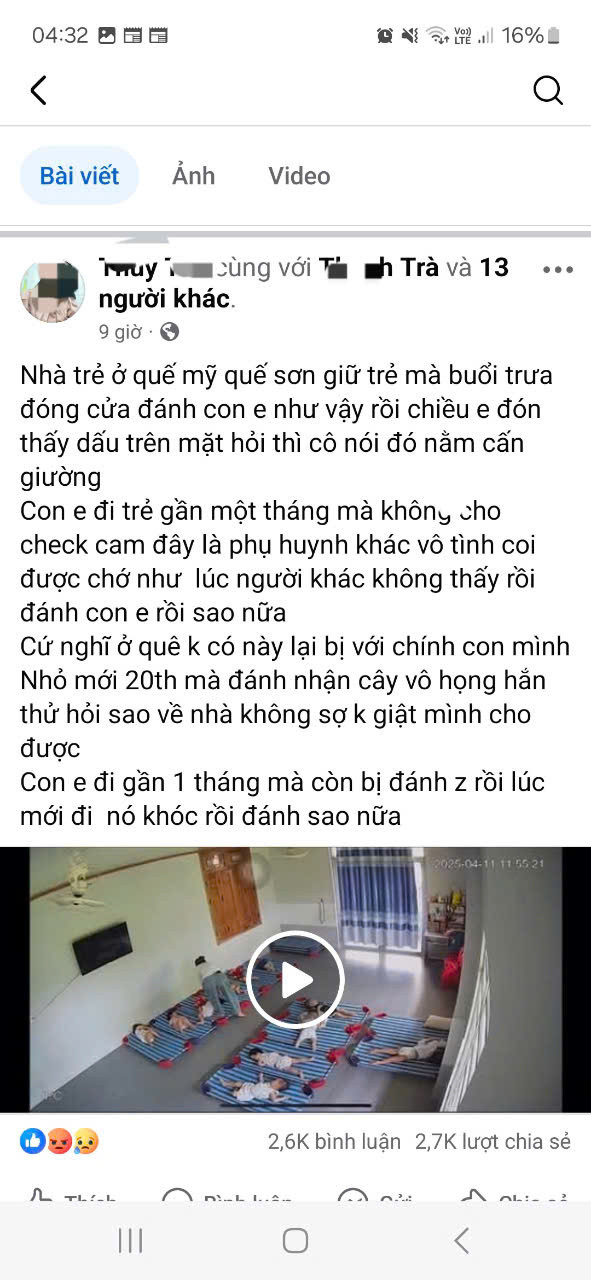 Sau khi đăng tải bài viết thu hút hàng trăm ngàn lượt xem, chia sẻ. Nhiều người phẫn nộ trước hành động bạo hành trẻ 20 tháng tuổi. Ảnh chụp màn hình