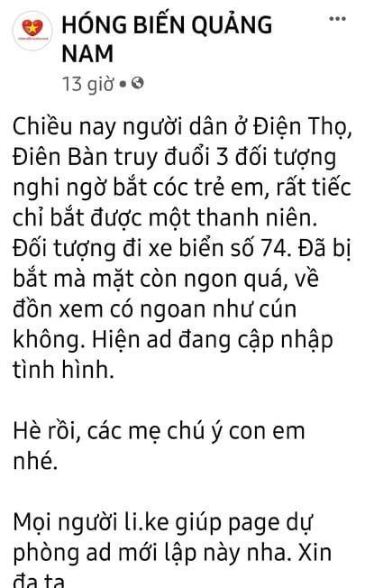 Công an khẳng định, thông tin bắt cóc trẻ em ở Điện Thọ đang lan truyền trên mạng là không đúng sự thật.
