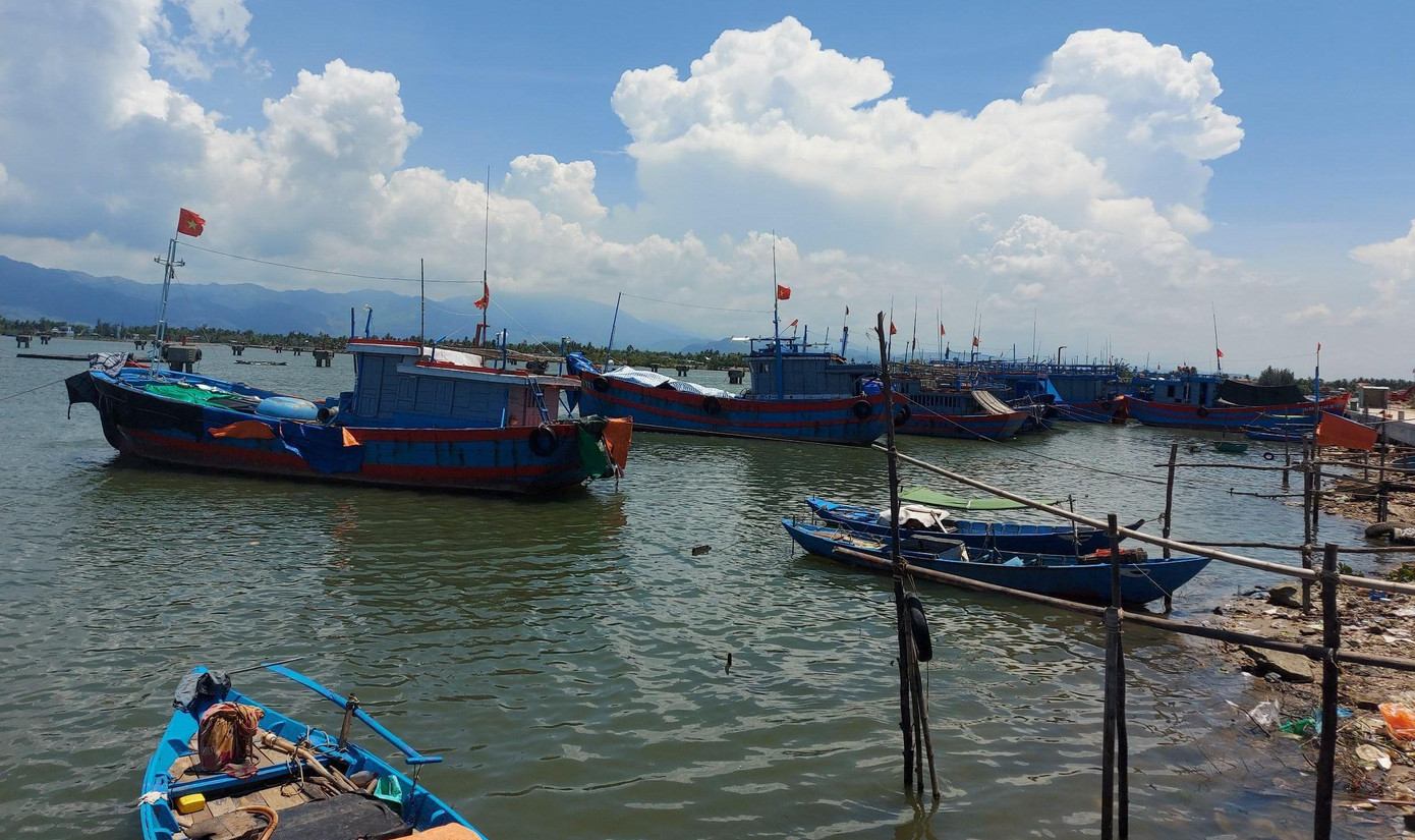 Tàu xếp hàng dài tại cảng cá Tam Quang (huyện Núi Thành, Quảng Nam).