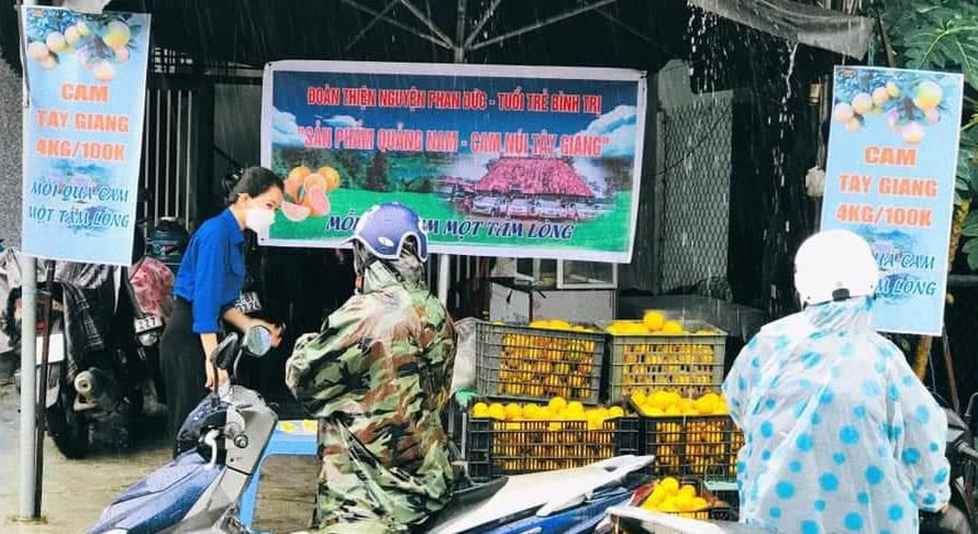 Nhóm bạn trẻ Bình Trị hỗ trợ tiêu thụ cam cho bà con Tây Giang.