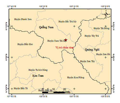 Bản đồ chấn tâm động đất. Ảnh Viện VLĐC