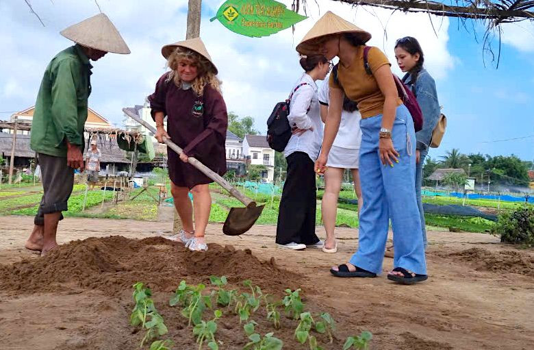 Thích thú trải nghiệm cùng nông dân gánh nước, trồng rau.