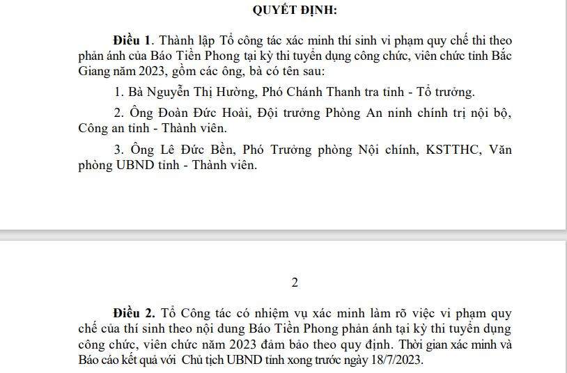 Nội dung chính của quyết định do ông Lê Ánh Dương, Chủ tịch UBND tỉnh Bắc Giang ký