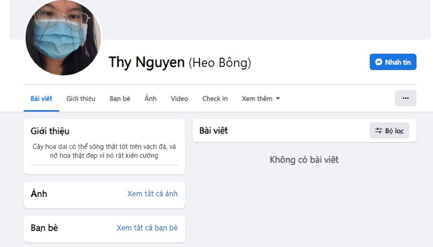 Trang Facebook Thy dùng để kêu gọi tiền từ thiện.