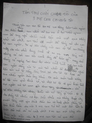 Bức thư tuyệt mệnh của chị Phương