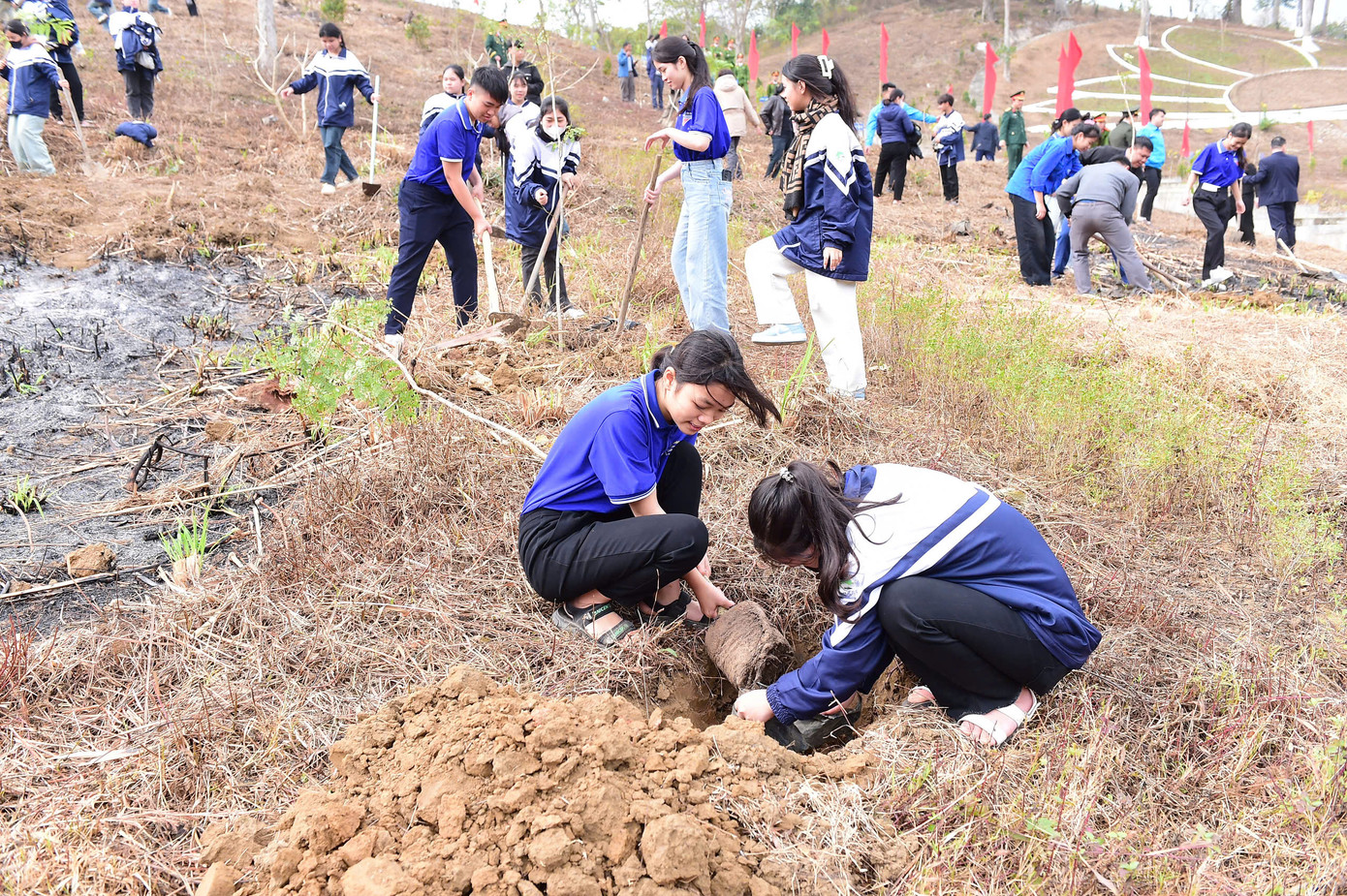 Đoàn viên, thanh niên triển khai trồng cây ngay sau lễ phát động. Đoàn viên, thanh niên triển khai trồng cây ngay sau lễ phát động.
