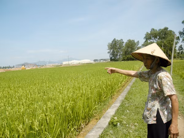 Người dân Chương Mỹ (Hà Nội) khiếu kiện vì đất trồng lúa bị lấy làm nhà máy Ảnh: Hồng Vĩnh