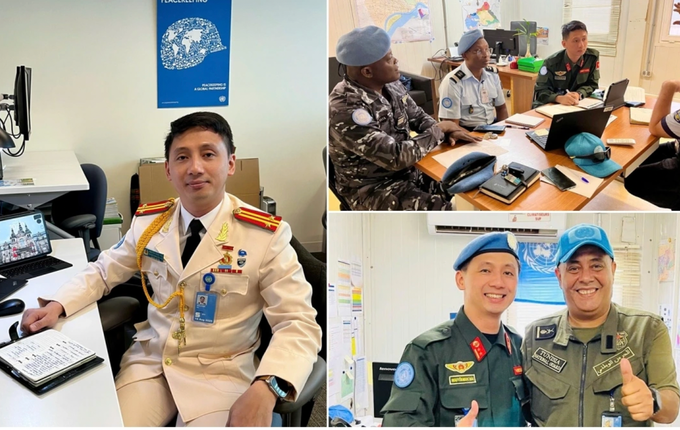 Trung tá Nguyễn Ngọc Hải (trái) và các hoạt động của anh tại Cục Hoạt động hòa bình Liên Hợp Quốc.