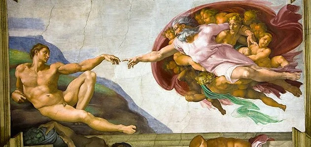 Michelangelo vẽ Chúa tạo ra Adam trên trần Nhà nguyện Sistine. Ảnh: Corbis. Michelangelo vẽ Chúa tạo ra Adam trên trần Nhà nguyện Sistine. Ảnh: Corbis.