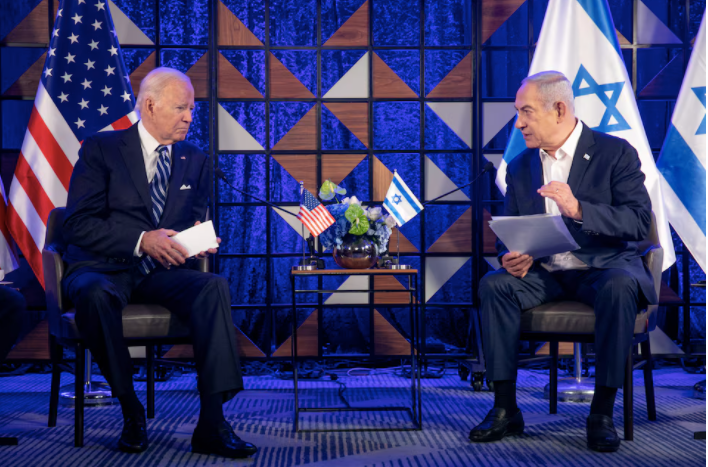 Tổng thống Mỹ Joe Biden trong cuộc gặp Thủ tướng Israel Benjamin Netanyahu tại Tel Aviv ngày 18/10/2023. (Ảnh: Reuters) Tổng thống Mỹ Joe Biden trong cuộc gặp Thủ tướng Israel Benjamin Netanyahu tại Tel Aviv ngày 18/10/2023. (Ảnh: Reuters)
