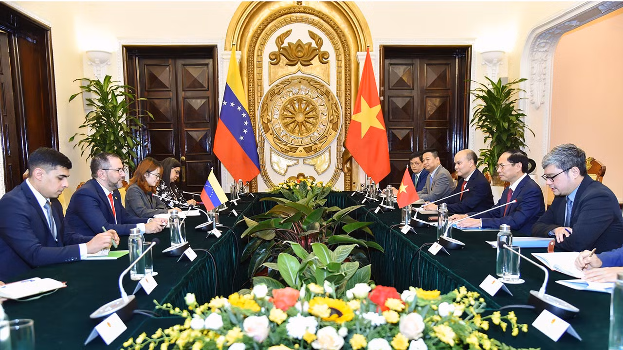 Cuộc hội đàm Việt Nam - Venezuela, ngày 8/6. (Ảnh: Mofa) Cuộc hội đàm Việt Nam - Venezuela, ngày 8/6. (Ảnh: Mofa)