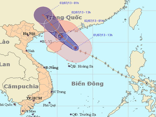 Dự báo hướng đi của bão số 3 - Nguồn: Trung tâm Dự báo khí tượng thủy văn T.Ư