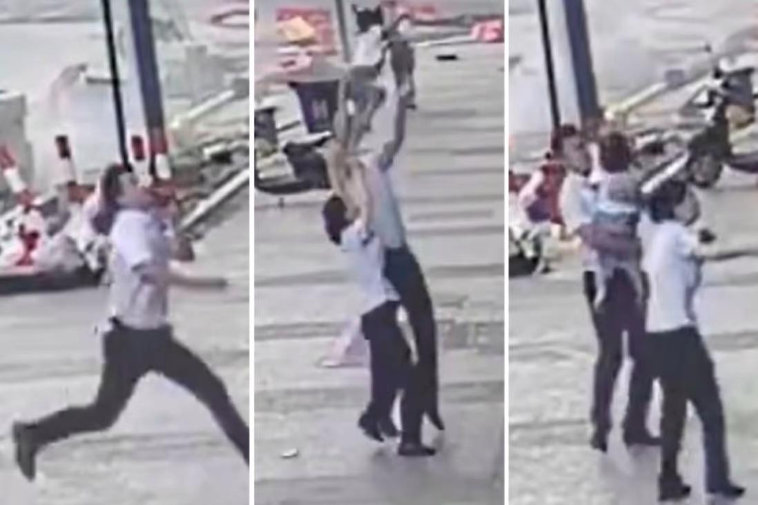 Khoảnh khắc Shen bắt trúng bé gái. Ảnh chụp màn hình