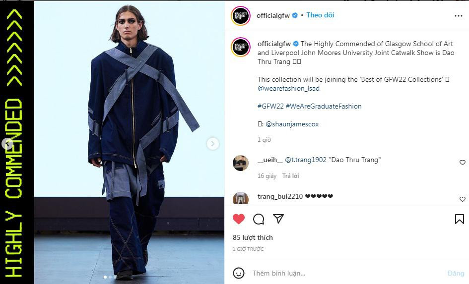 Bộ sưu tập của sinh viên Đào Thu Trang LCDF Hà Nội được Hội đồng giám khảo lựa chọn là một trong những Bộ sưu tập xuất sắc nhất xuất hiện trên trang Instagram chính thức của GFW22. Ảnh: CTV Bộ sưu tập của sinh viên Đào Thu Trang LCDF Hà Nội được Hội đồng giám khảo lựa chọn là một trong những Bộ sưu tập xuất sắc nhất xuất hiện trên trang Instagram chính thức của GFW22. Ảnh: CTV