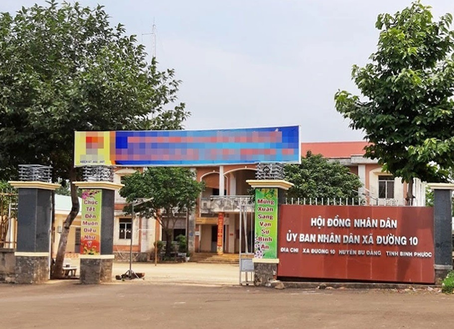 Trụ sở UBND xã Đường 10, nơi xảy ra sự việc.