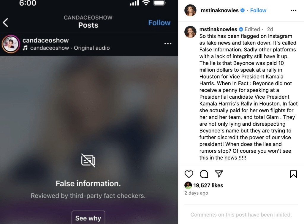 Mẹ của Beyoncé bác bỏ tin đồn nữ ca sĩ nhận 10 triệu USD từ bà Harris. Mẹ của Beyoncé bác bỏ tin đồn nữ ca sĩ nhận 10 triệu USD từ bà Harris.
