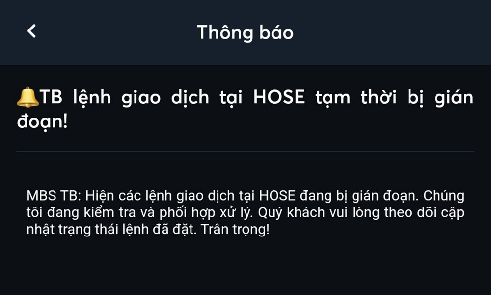 Thông báo về lỗi kết nối giữa công ty chứng khoán với HoSE trong phiên giao dịch ngày 5/7. Thông báo về lỗi kết nối giữa công ty chứng khoán với HoSE trong phiên giao dịch ngày 5/7.