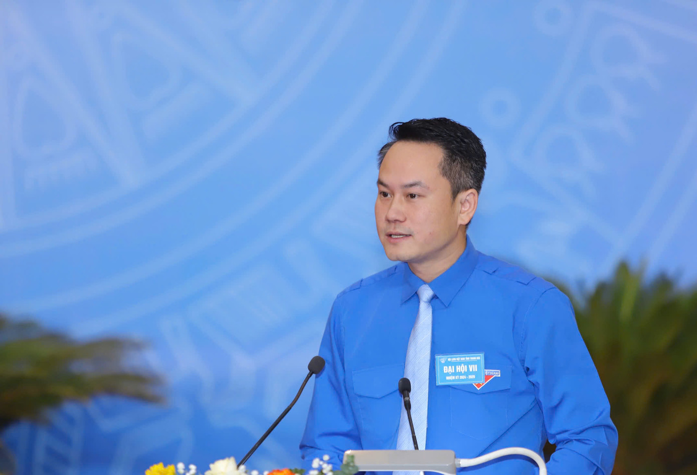 Anh Nguyễn Kim Quy - Ủy viên Ban Thường vụ, Trưởng ban Đoàn kết tập hợp thanh niên Trung ương Đoàn, Phó Chủ tịch Thường trực Trung ương Hội LHTN Việt Nam phát biểu chỉ đạo tại đại hội.