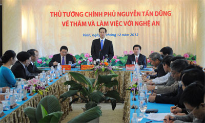 Thủ tướng Nguyễn Tấn Dũng làm việc tại tỉnh Nghệ An. Thủ tướng Nguyễn Tấn Dũng làm việc tại tỉnh Nghệ An