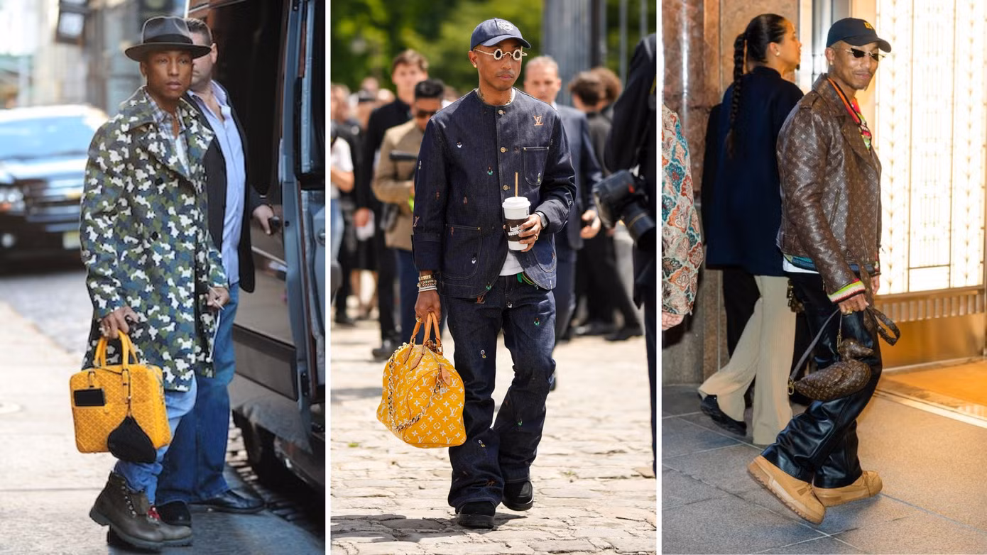 Pharrell Williams cổ vũ nam giới tự tin mang túi xách thời trang xuống phố.