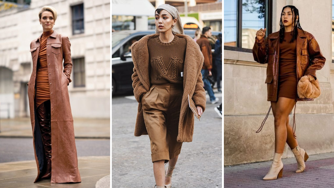 Latte outfits lấy cảm hứng từ tách cafe ấm nóng đang xuất hiện ở mọi góc phố, màu nâu được các tín đồ thời trang biến tấu trên mọi diện mạo từ đi tiệc cho đến chốn văn phòng.