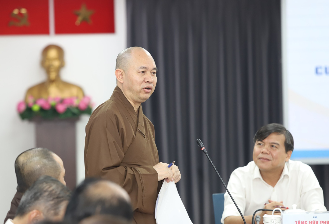 Thượng tọa Thích Đức Thiện thông tin về các hoạt động của Đại lễ Vesak Liên Hiệp Quốc 2025. Ảnh: Ngô Tùng. Thượng tọa Thích Đức Thiện thông tin về các hoạt động của Đại lễ Vesak Liên Hiệp Quốc 2025. Ảnh: Ngô Tùng.