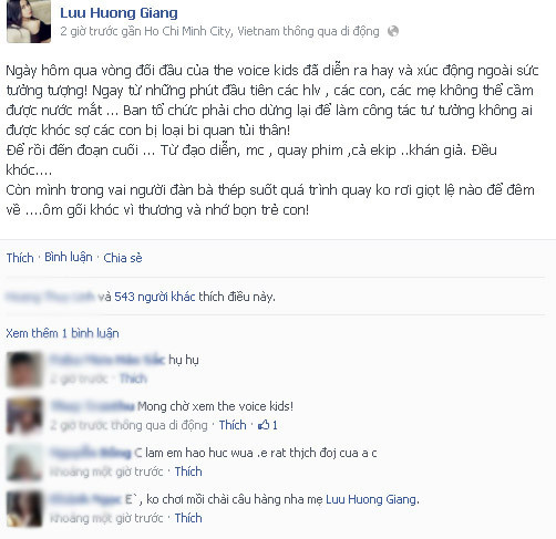 Lưu Hương Giang hé lộ về vòng Đối đầu đẫm nước mắt của Giọng hát Việt nhí. Lưu Hương Giang hé lộ về vòng Đối đầu đẫm nước mắt của Giọng hát Việt nhí